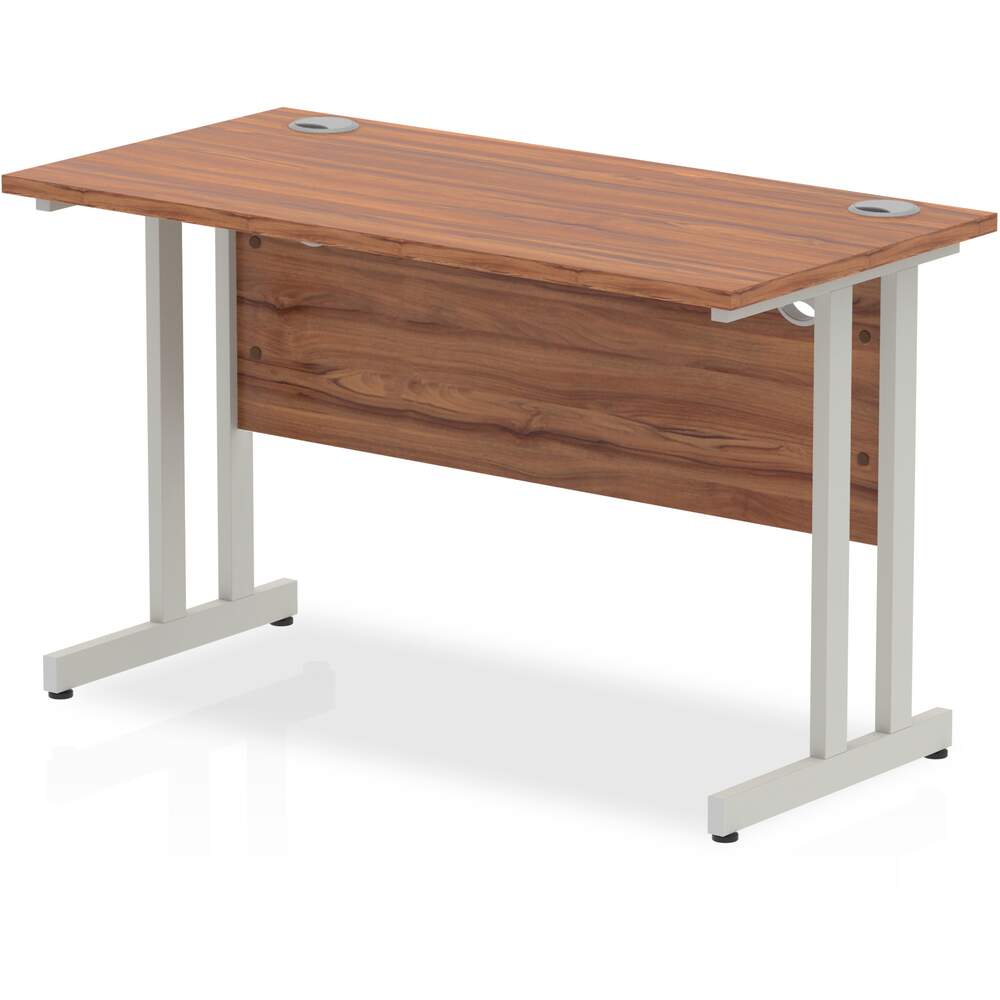 Impulse 1200 x 600mm Straight Desk Walnut Top Silver Cantilever Leg