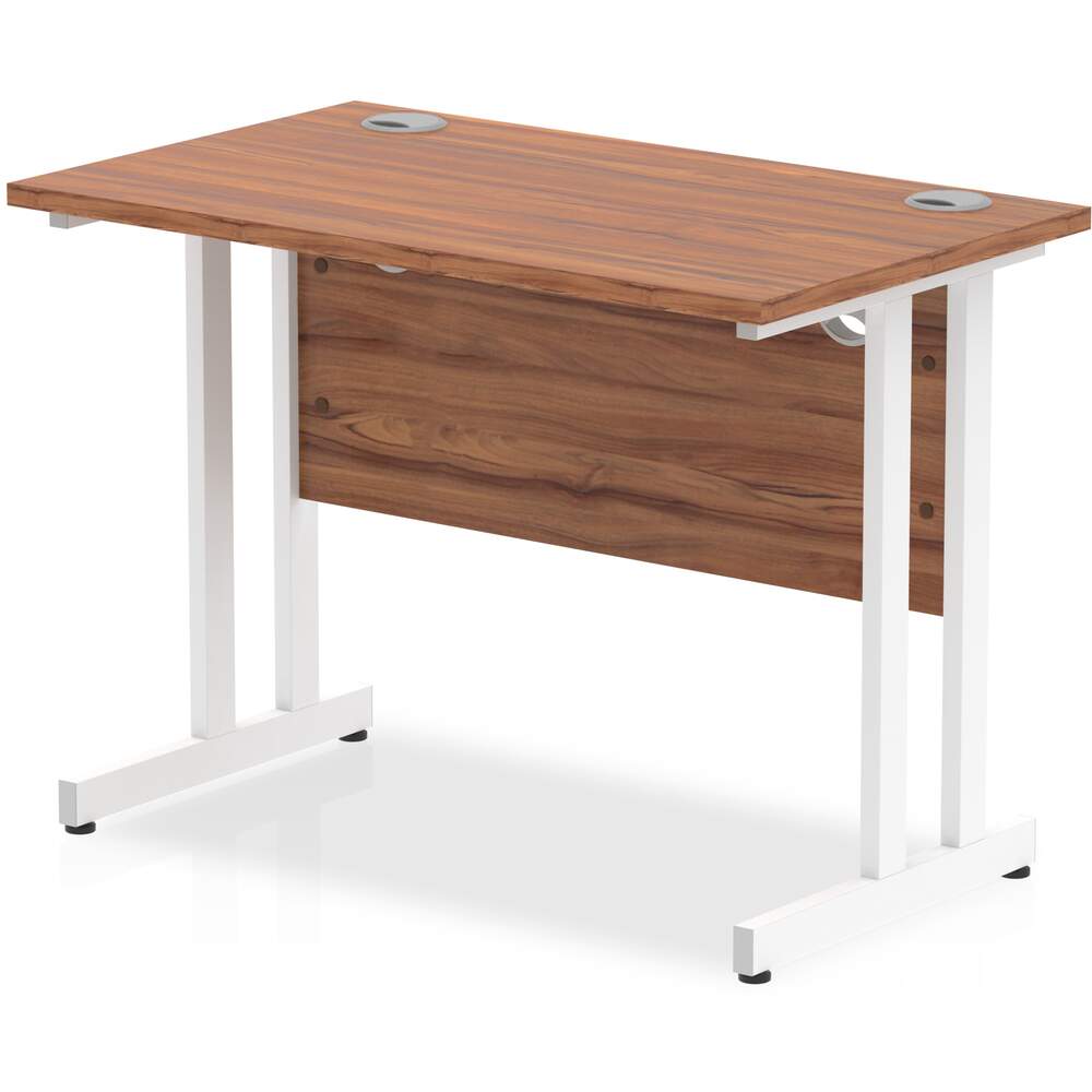 Impulse 1000 x 600mm Straight Desk Walnut Top White Cantilever Leg