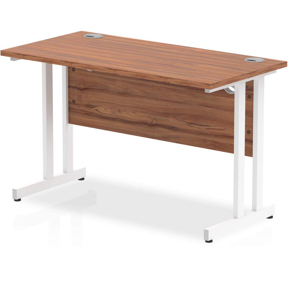 Impulse 1200 x 600mm Straight Desk Walnut Top White Cantilever Leg