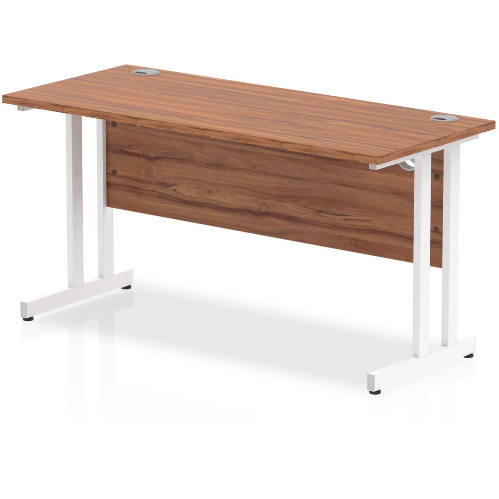 Impulse 1400 x 600mm Straight Desk Walnut Top White Cantilever Leg