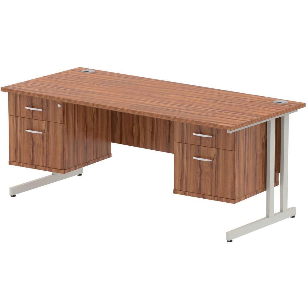 Impulse 1800 x 800mm Straight Desk Walnut Top Silver Cantilever Leg 2 x 2 Drawer Fixed Pedestal