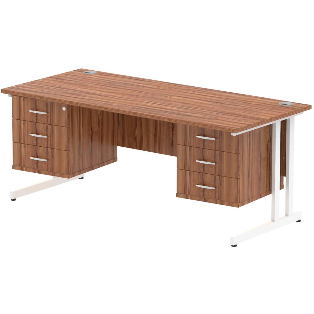 Impulse 1800 x 800mm Straight Desk Walnut Top White Cantilever Leg 2 x 3 Drawer Fixed Pedestal