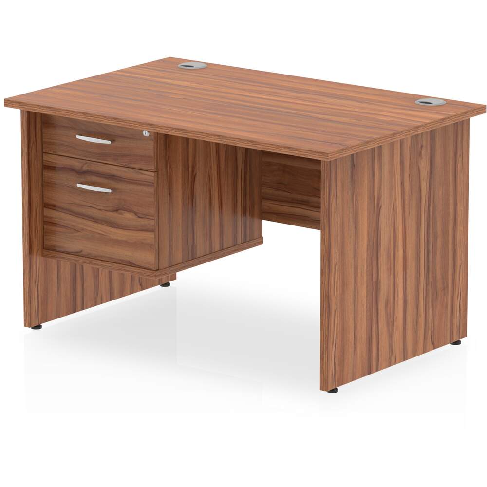 Impulse 1200 x 800mm Straight Desk Walnut Top Panel End Leg with 1 x 2 Drawer Fixed Pedestal