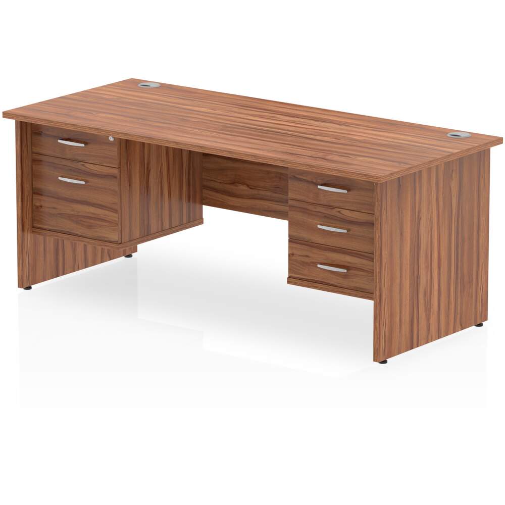 Impulse 1600 x 800mm Straight Desk Walnut Top Panel End Leg 1 x 2 Drawer 1 x 3 Drawer Fixed Pedestal