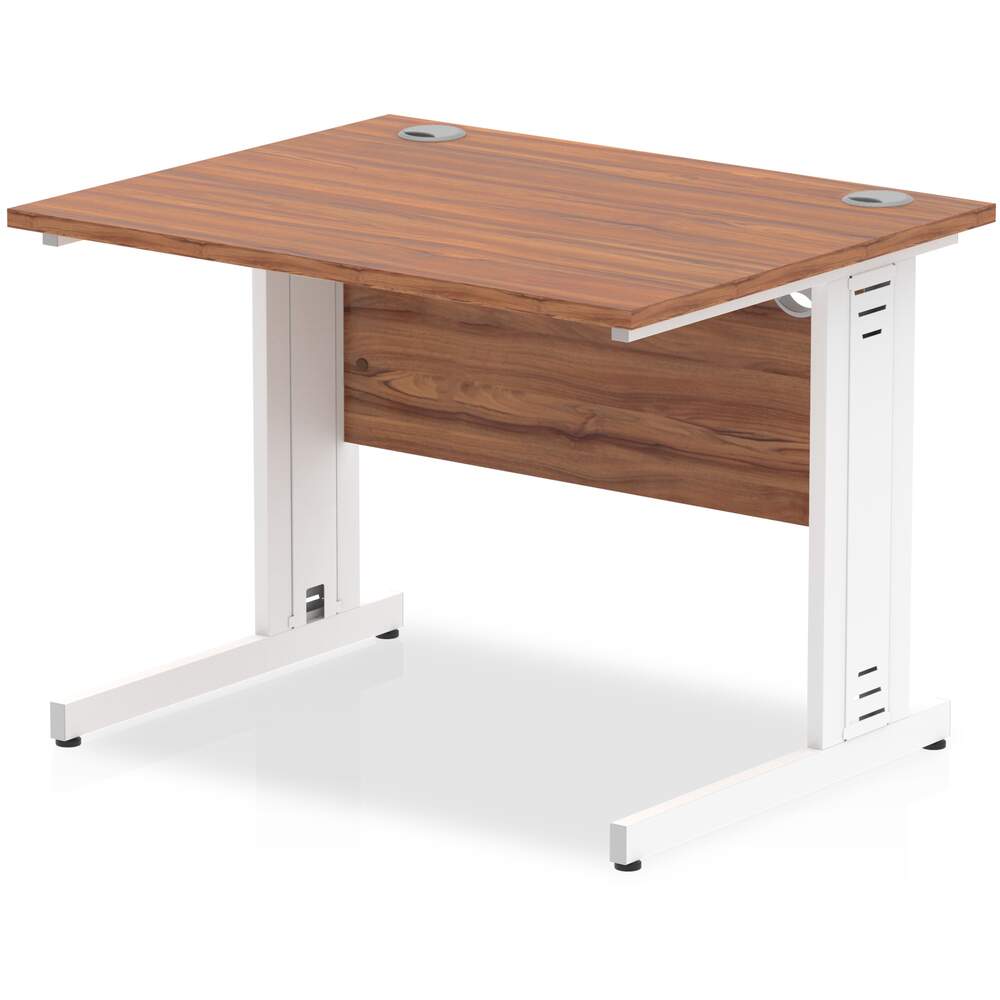 Impulse 1000 x 800mm Straight Desk Walnut Top White Cable Managed Leg