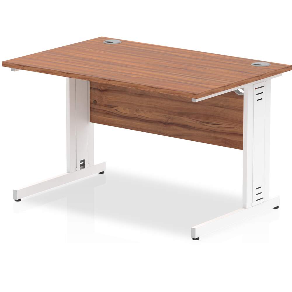 Impulse 1200 x 800mm Straight Desk Walnut Top White Cable Managed Leg