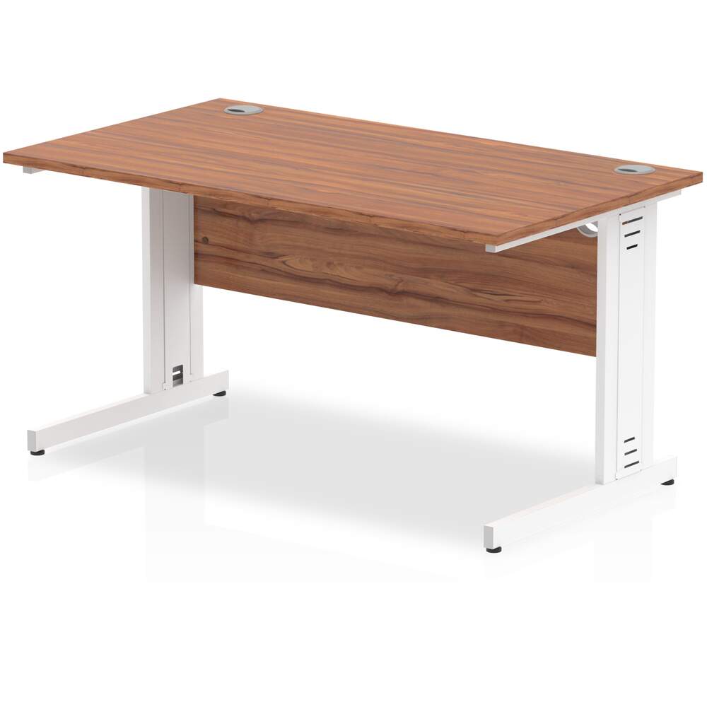 Impulse 1400 x 800mm Straight Desk Walnut Top White Cable Managed Leg