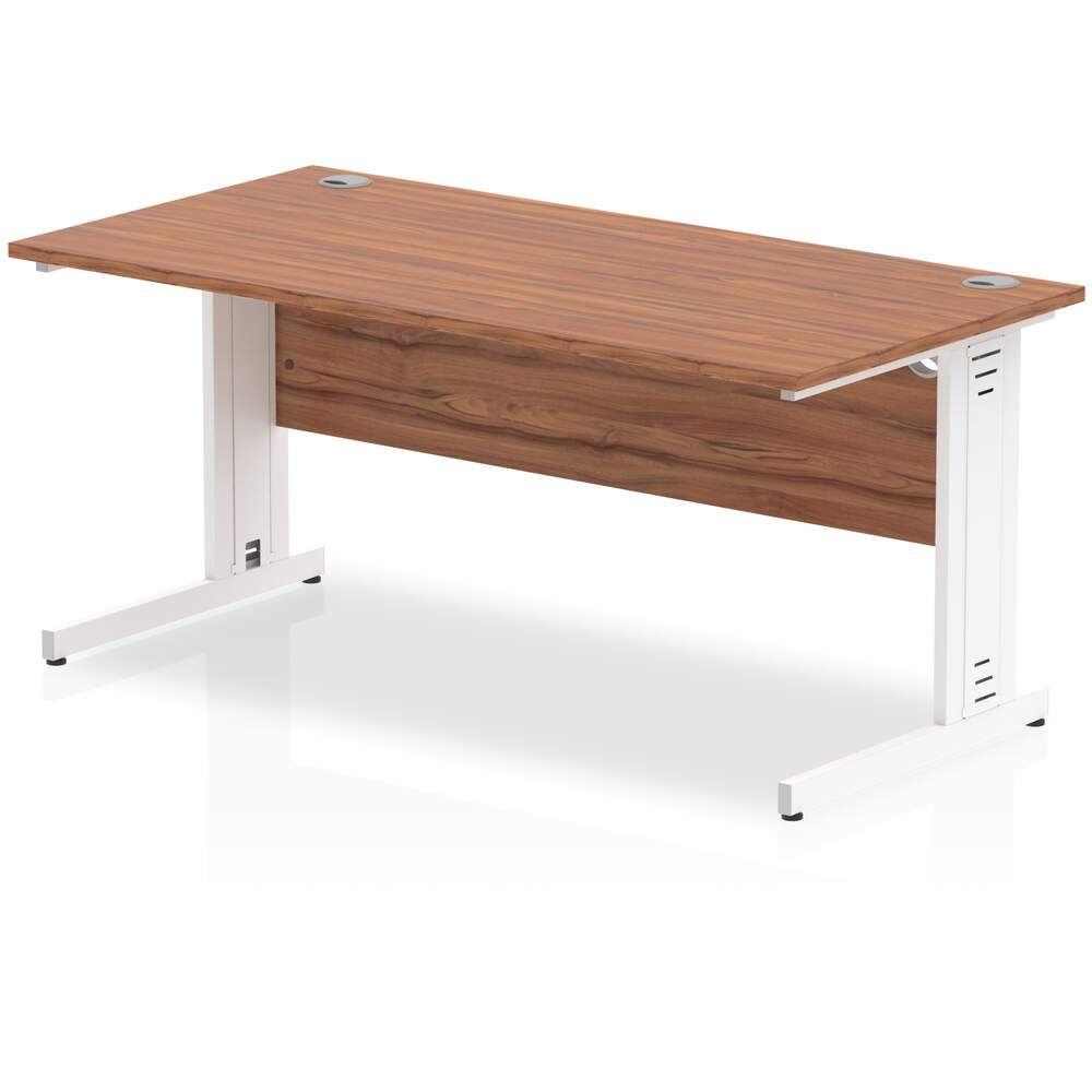 Impulse 1600 x 800mm Straight Desk Walnut Top White Cable Managed Leg