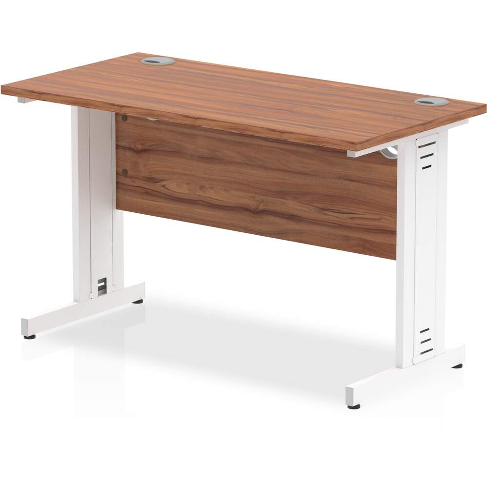 Impulse 1200 x 600mm Straight Desk Walnut Top White Cable Managed Leg