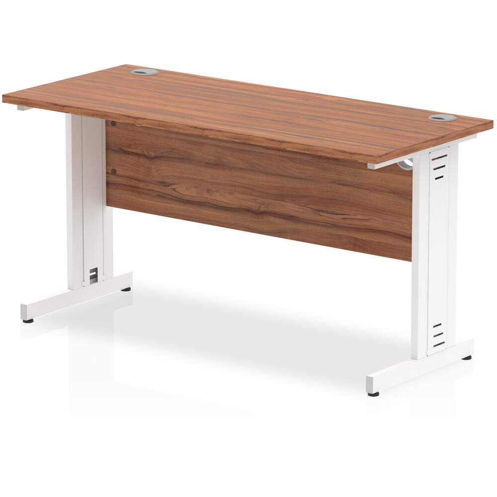 Impulse 1400 x 600mm Straight Desk Walnut Top White Cable Managed Leg