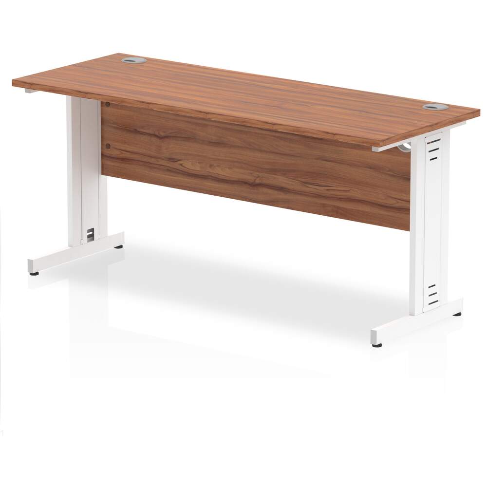 Impulse 1600 x 600mm Straight Desk Walnut Top White Cable Managed Leg