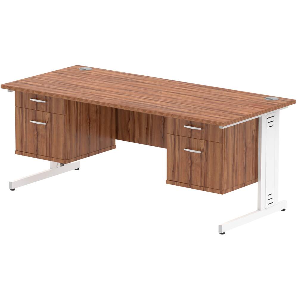 Impulse 1800 x 800mm Straight Desk Walnut Top White Cable Managed Leg 2 x 2 Drawer Fixed Pedestal