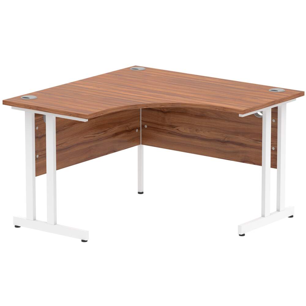 Impulse 1200mm Corner Desk Walnut Top White Cantilever Leg