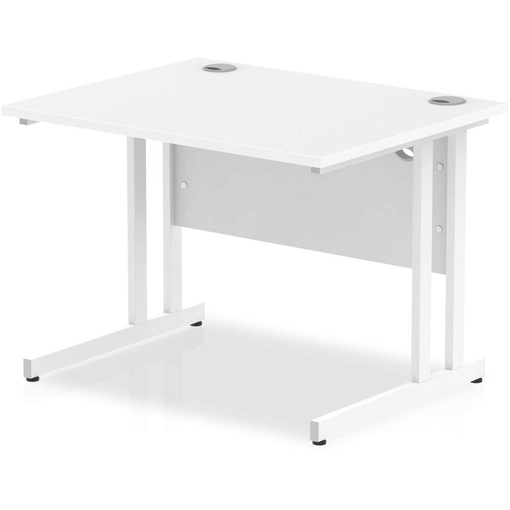 Impulse 1000 x 800mm Straight Desk White Top White Cantilever Leg