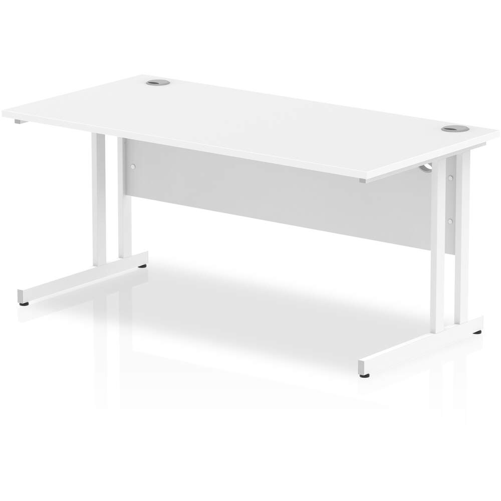 Impulse 1600 x 800mm Straight Desk White Top White Cantilever Leg