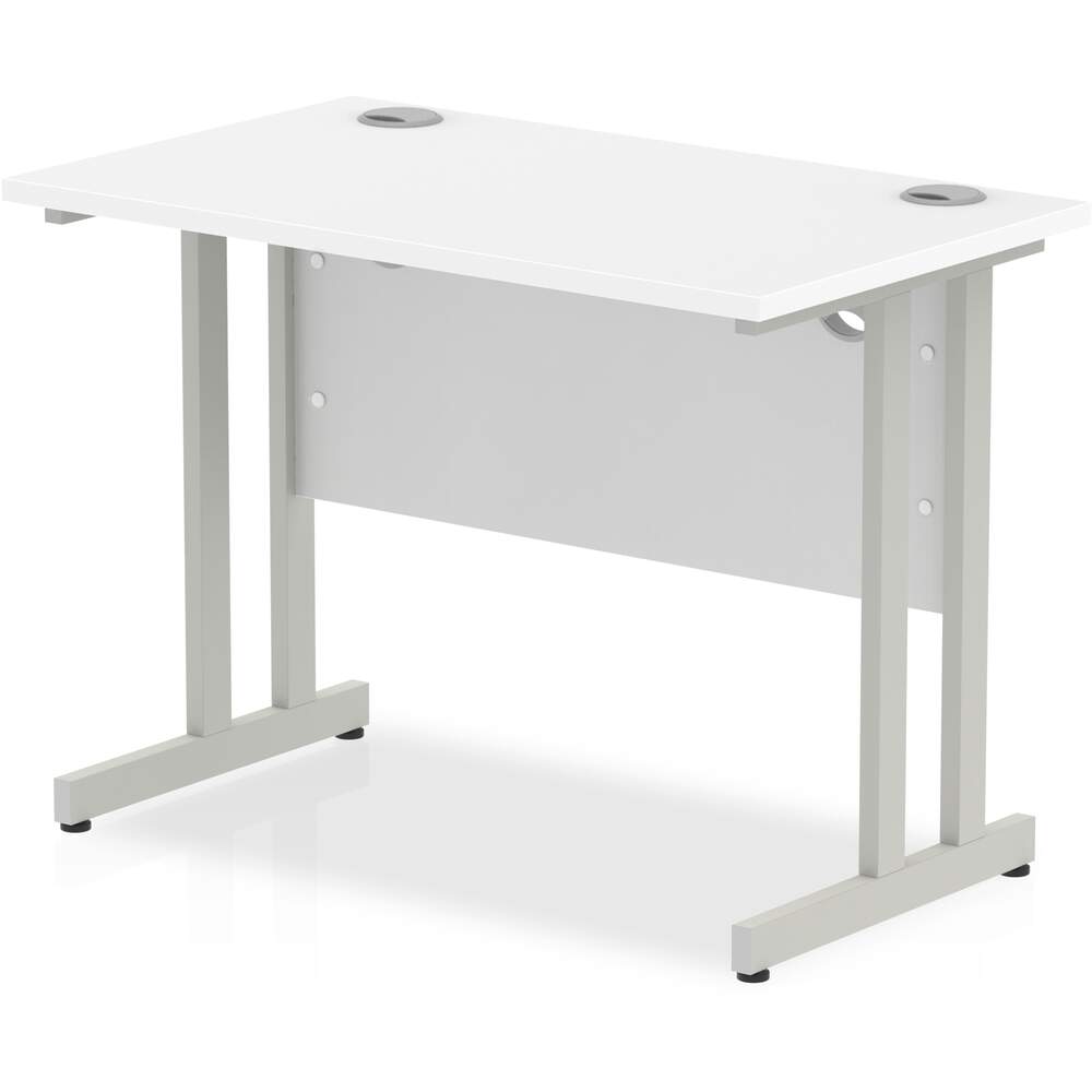 Impulse 1000 x 600mm Straight Desk White Top Silver Cantilever Leg