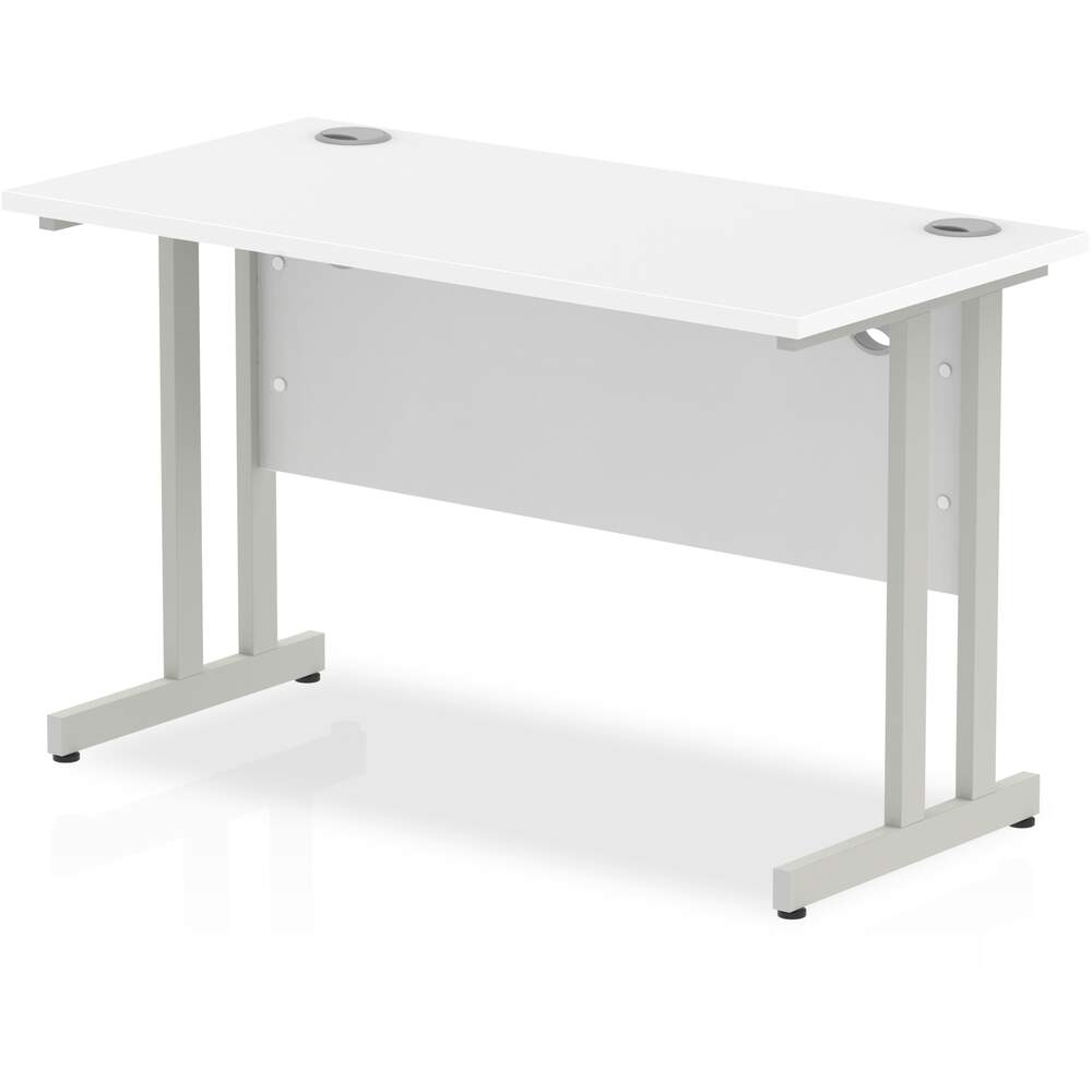 Impulse 1200 x 600mm Straight Desk White Top Silver Cantilever Leg