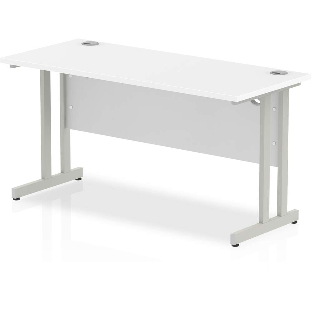 Impulse 1400 x 600mm Straight Desk White Top Silver Cantilever Leg