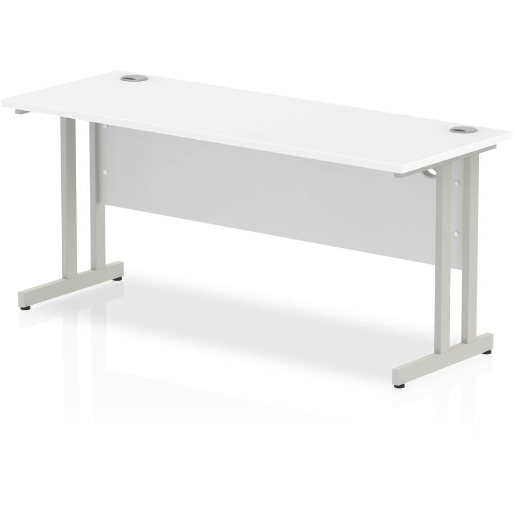 Impulse 1600 x 600mm Straight Desk White Top Silver Cantilever Leg