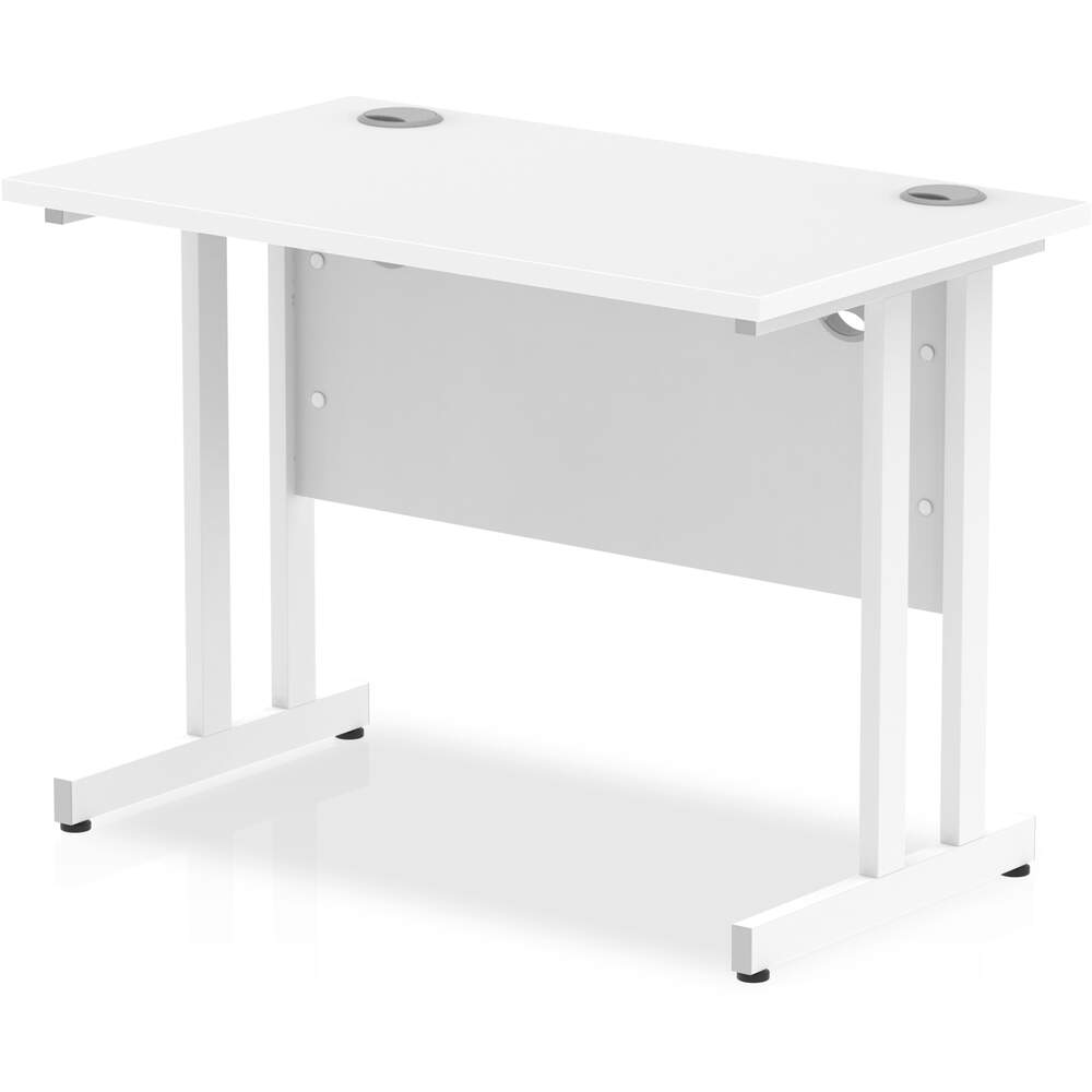 Impulse 1000 x 600mm Straight Desk White Top White Cantilever Leg