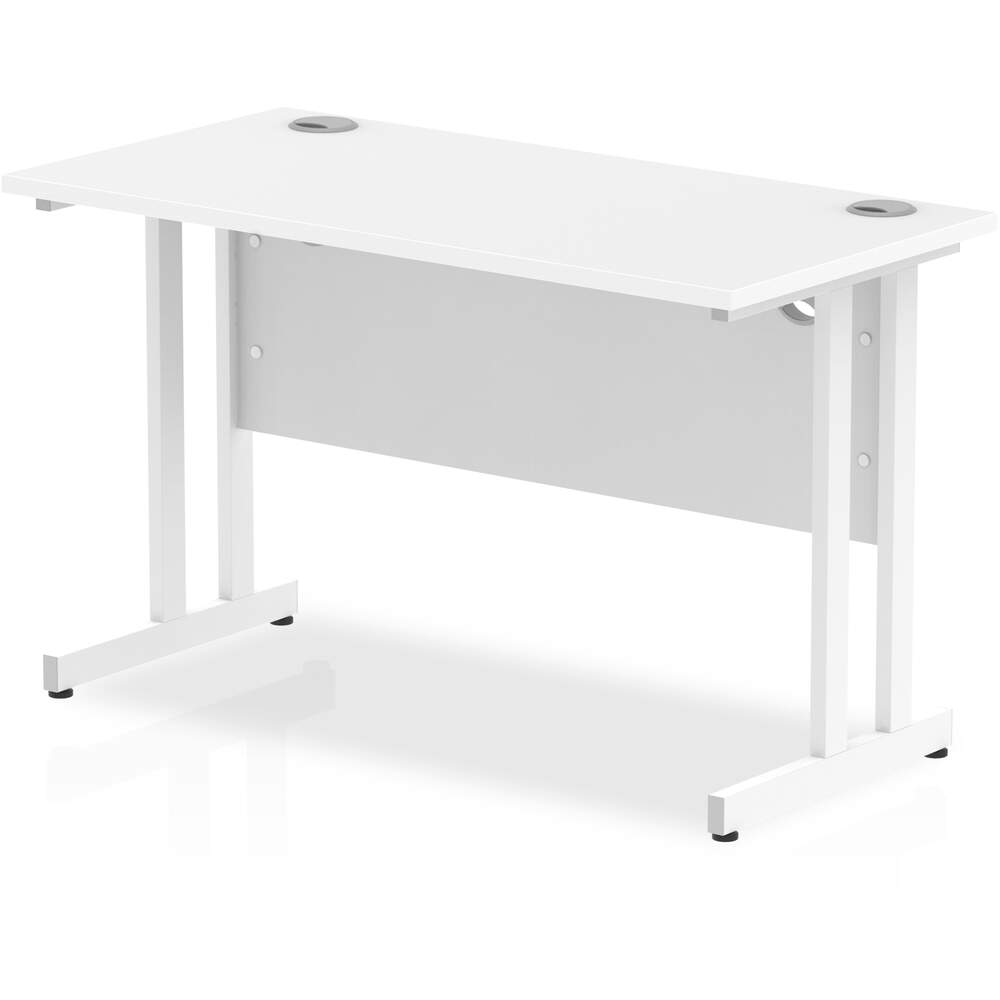 Impulse 1200 x 600mm Straight Desk White Top White Cantilever Leg
