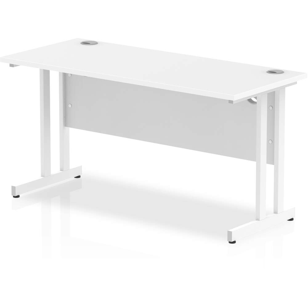 Impulse 1400 x 600mm Straight Desk White Top White Cantilever Leg