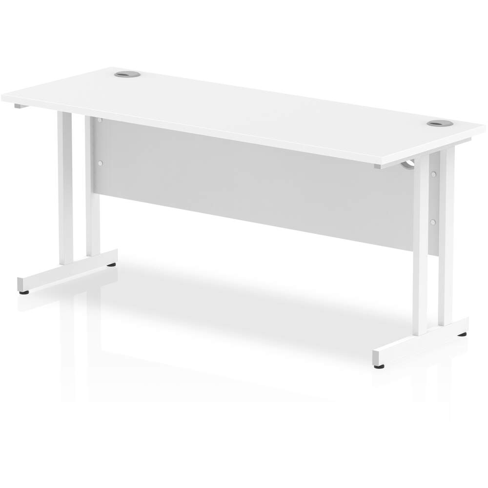 Impulse 1600 x 600mm Straight Desk White Top White Cantilever Leg