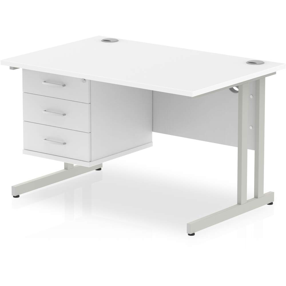 Impulse 1200 x 800mm Straight Desk White Top Silver Cantilever Leg with 1 x 3 Drawer Fixed Pedestal