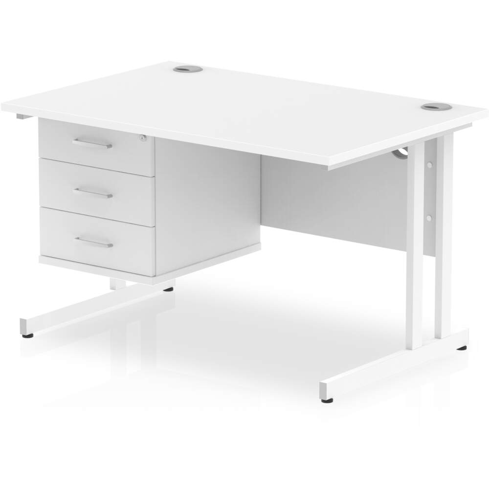Impulse 1200 x 800mm Straight Desk White Top White Cantilever Leg with 1 x 3 Drawer Fixed Pedestal