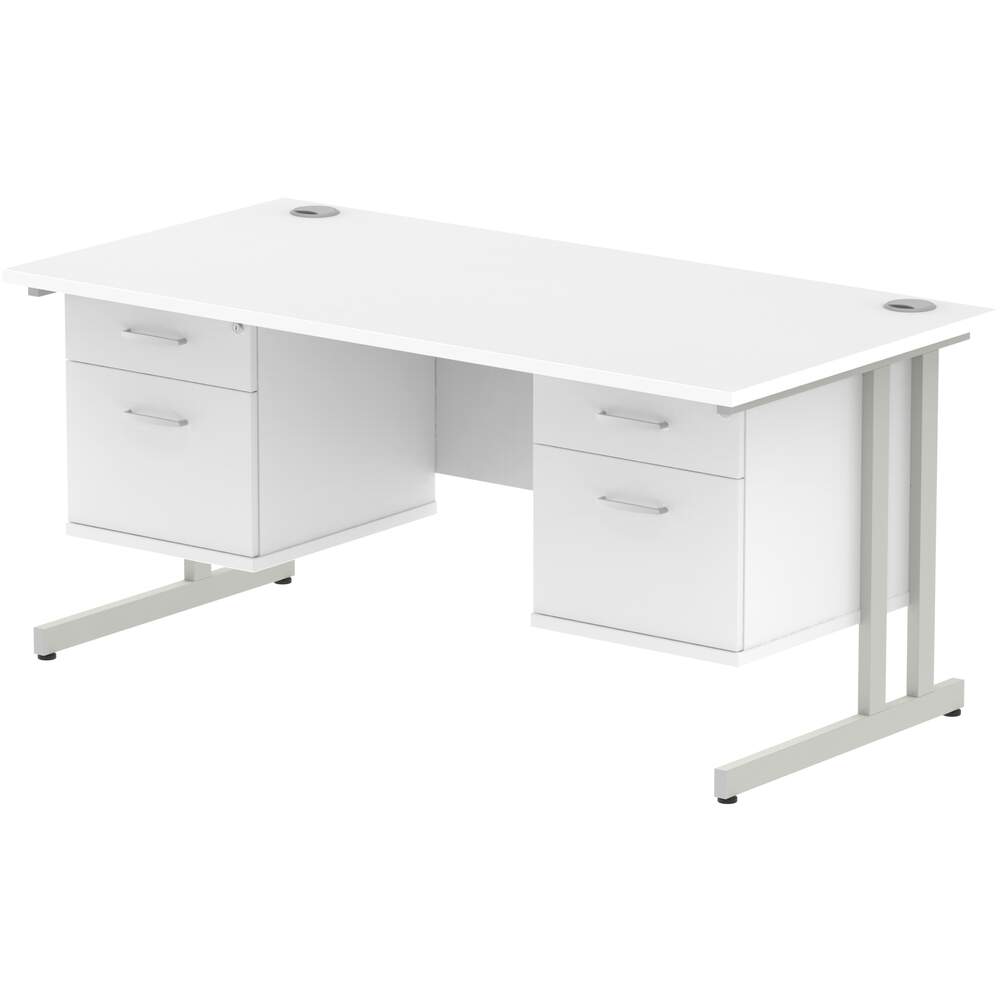 Impulse 1600 x 800mm Straight Desk White Top Silver Cantilever Leg 2 x 2 Drawer Fixed Pedestal
