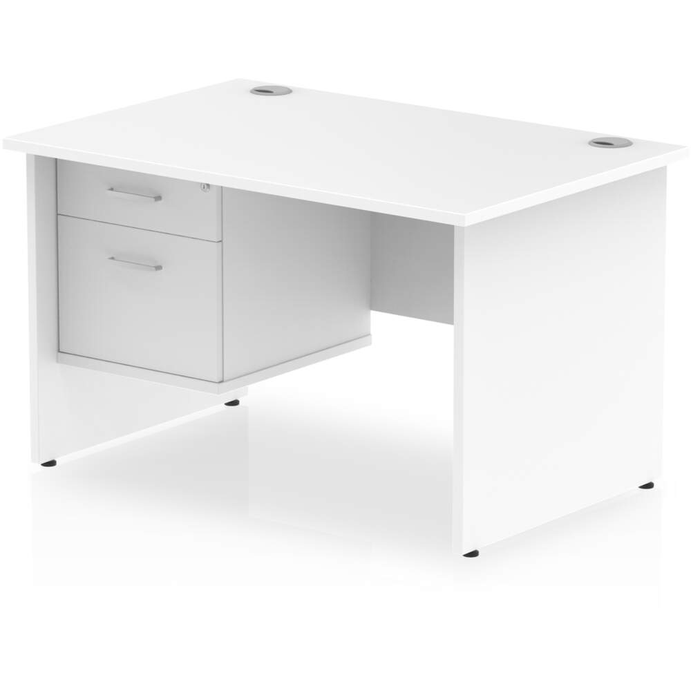 Impulse 1200 x 800mm Straight Desk White Top Panel End Leg with 1 x 2 Drawer Fixed Pedestal