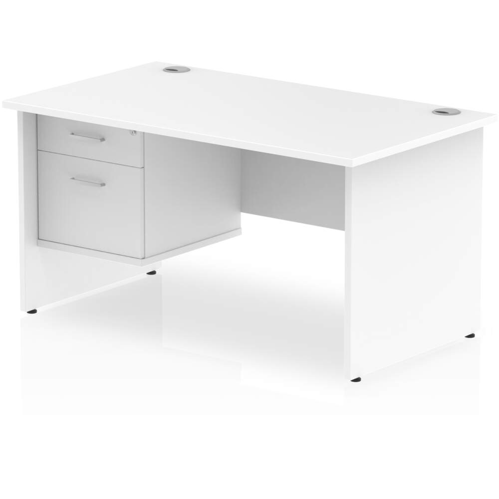 Impulse 1400 x 800mm Straight Desk White Top Panel End Leg with 1 x 2 Drawer Fixed Pedestal