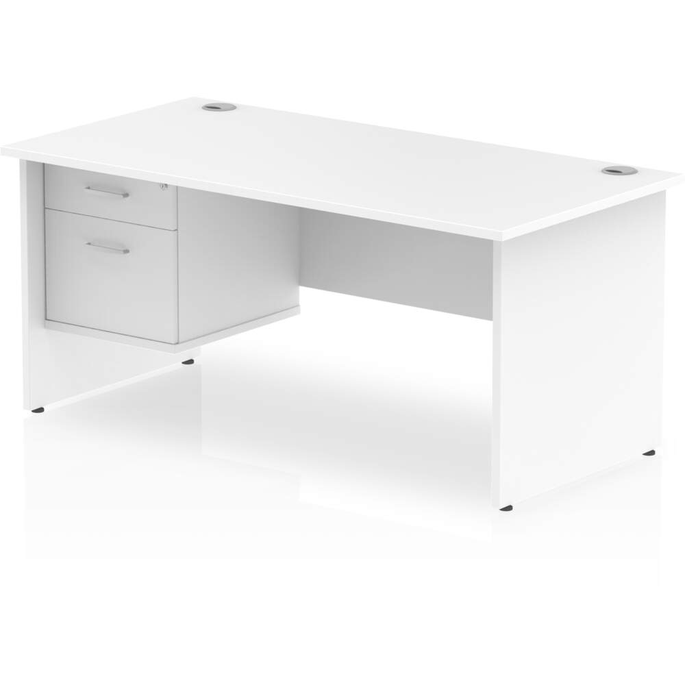Impulse 1600 x 800mm Straight Desk White Top Panel End Leg 1 x 2 Drawer Fixed Pedestal