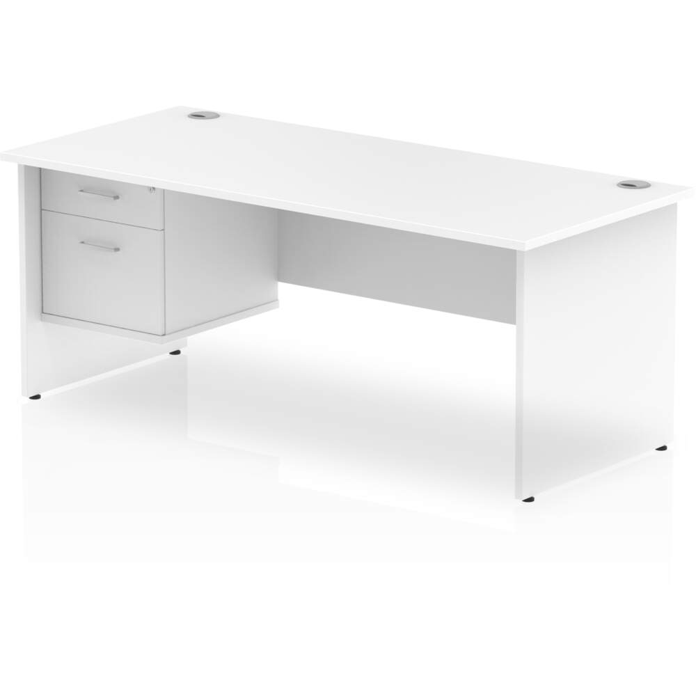 Impulse 1800 x 800mm Straight Desk White Top Panel End Leg 1 x 2 Drawer Fixed Pedestal