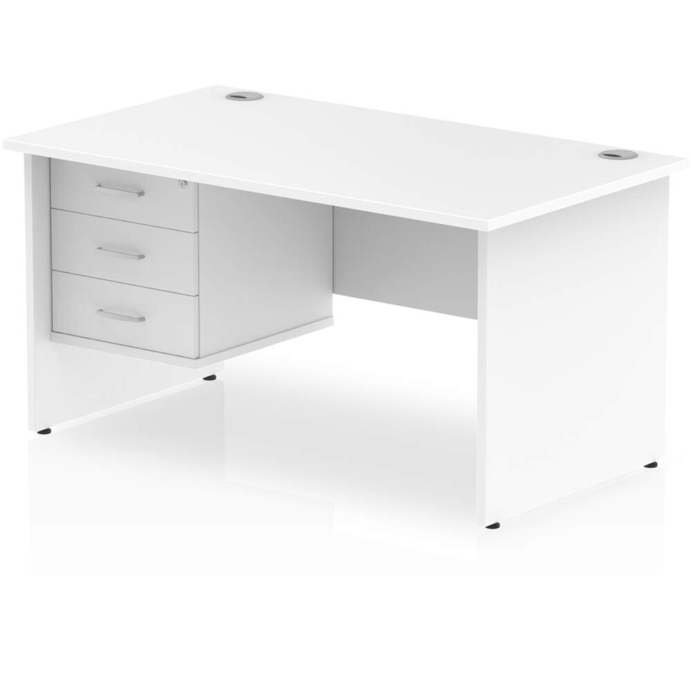Impulse 1400 x 800mm Straight Desk White Top Panel End Leg with 1 x 3 Drawer Fixed Pedestal