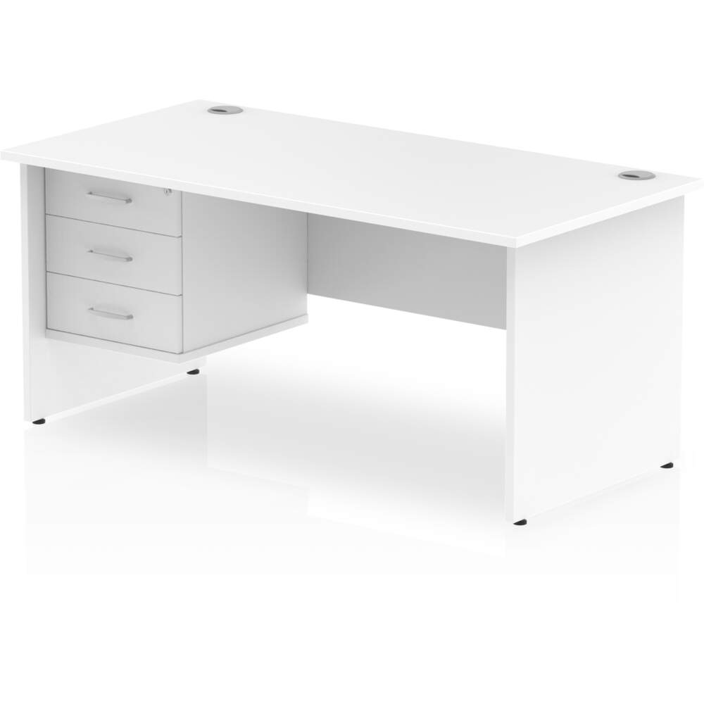 Impulse 1600 x 800mm Straight Desk White Top Panel End Leg 1 x 3 Drawer Fixed Pedestal
