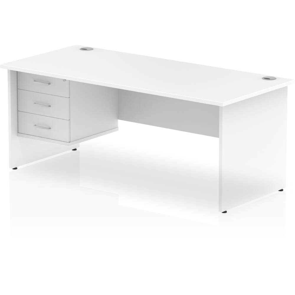 Impulse 1800 x 800mm Straight Desk White Top Panel End Leg 1 x 3 Drawer Fixed Pedestal