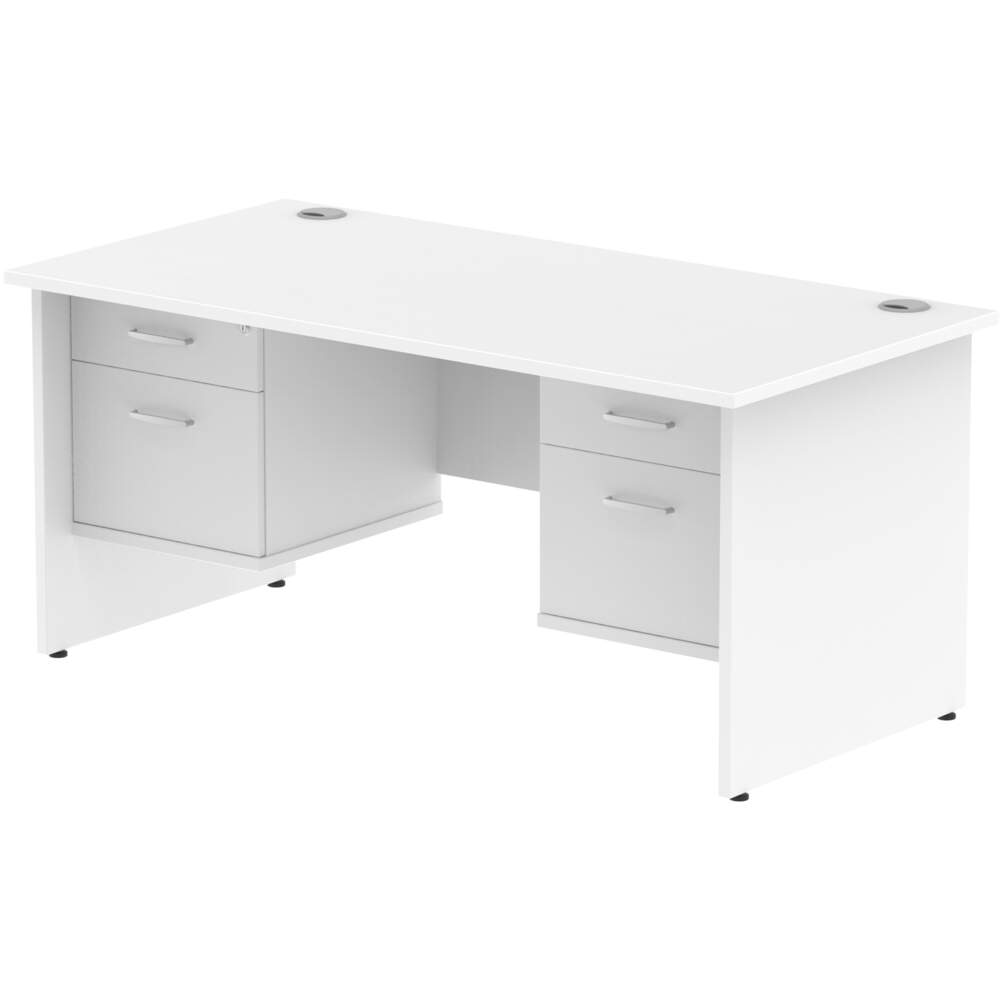 Impulse 1600 x 800mm Straight Desk White Top Panel End Leg 2 x 2 Drawer Fixed Pedestal