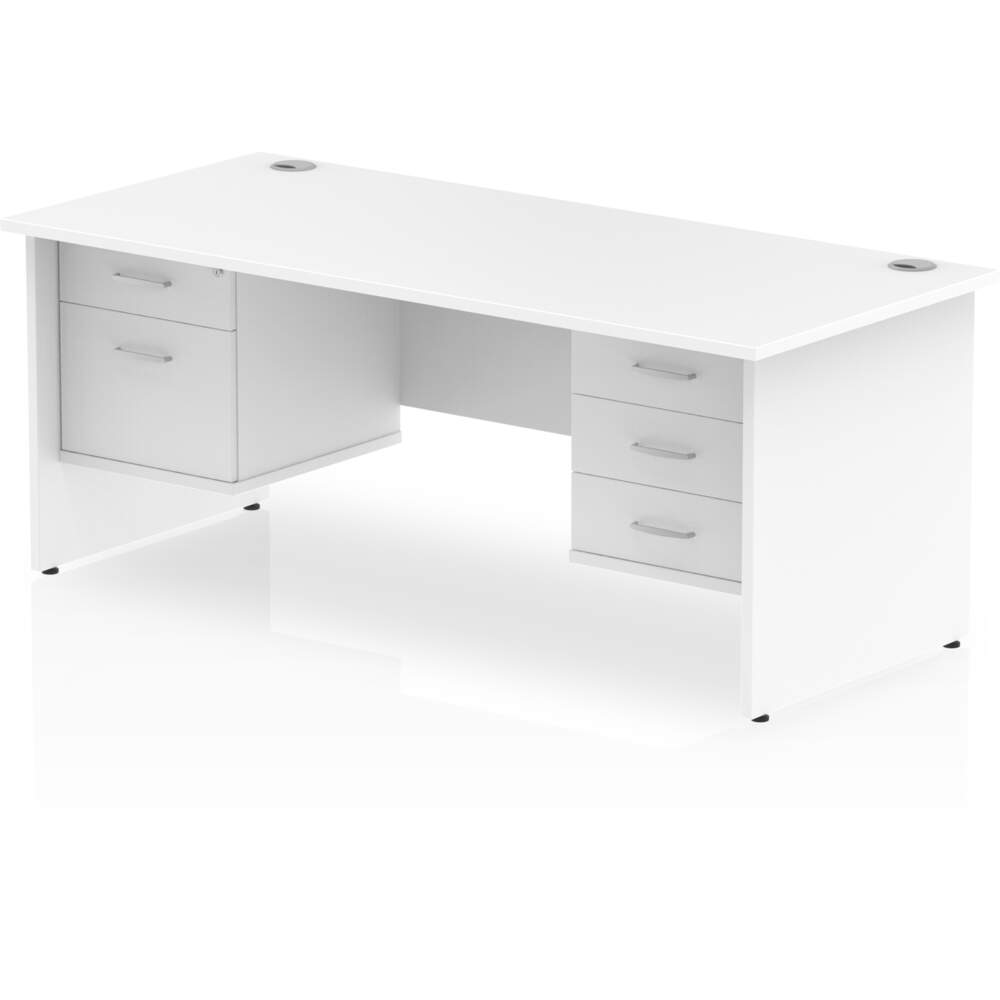 Impulse 1600 x 800mm Straight Desk White Top Panel End Leg 1 x 2 Drawer 1 x 3 Drawer Fixed Pedestal
