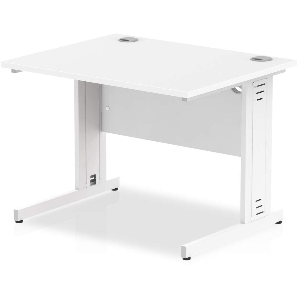 Impulse 1000 x 800mm Straight Desk White Top White Cable Managed Leg