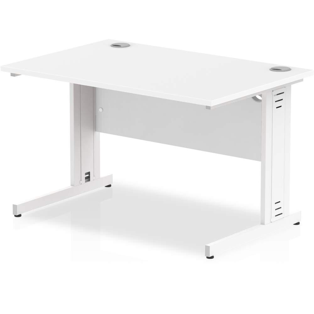 Impulse 1200 x 800mm Straight Desk White Top White Cable Managed Leg