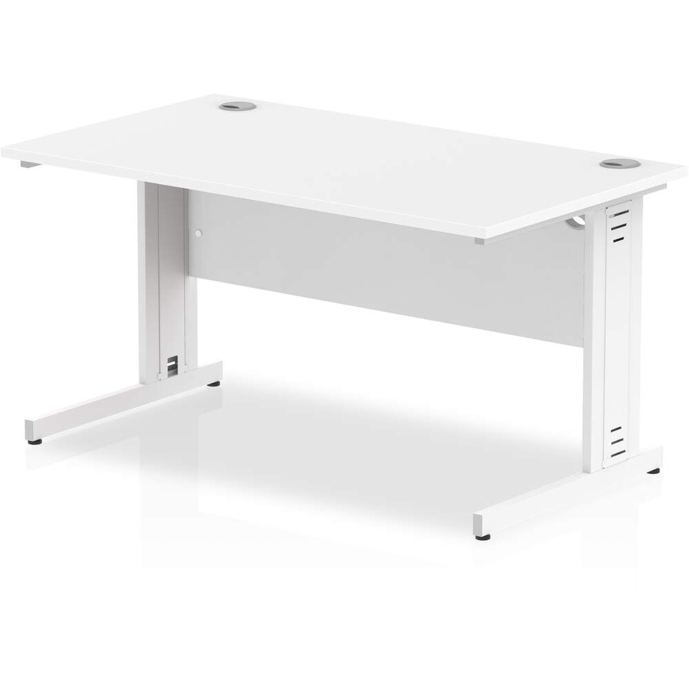 Impulse 1400 x 800mm Straight Desk White Top White Cable Managed Leg