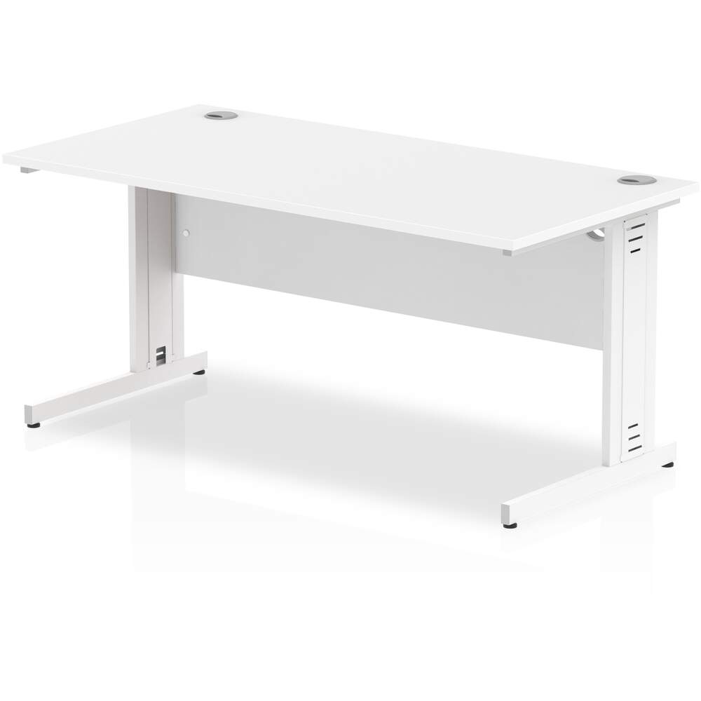 Impulse 1600 x 800mm Straight Desk White Top White Cable Managed Leg