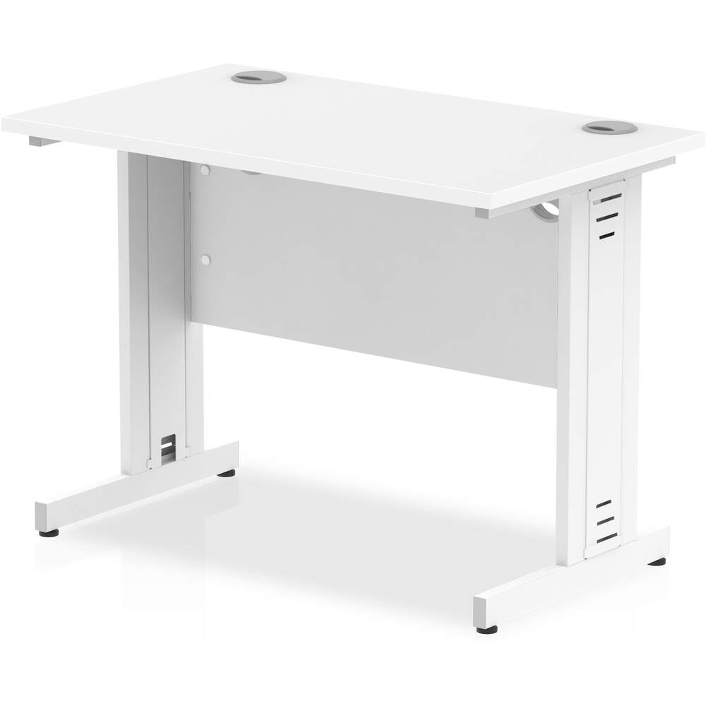 Impulse 1000 x 600mm Straight Desk White Top Silver Cable Managed Leg