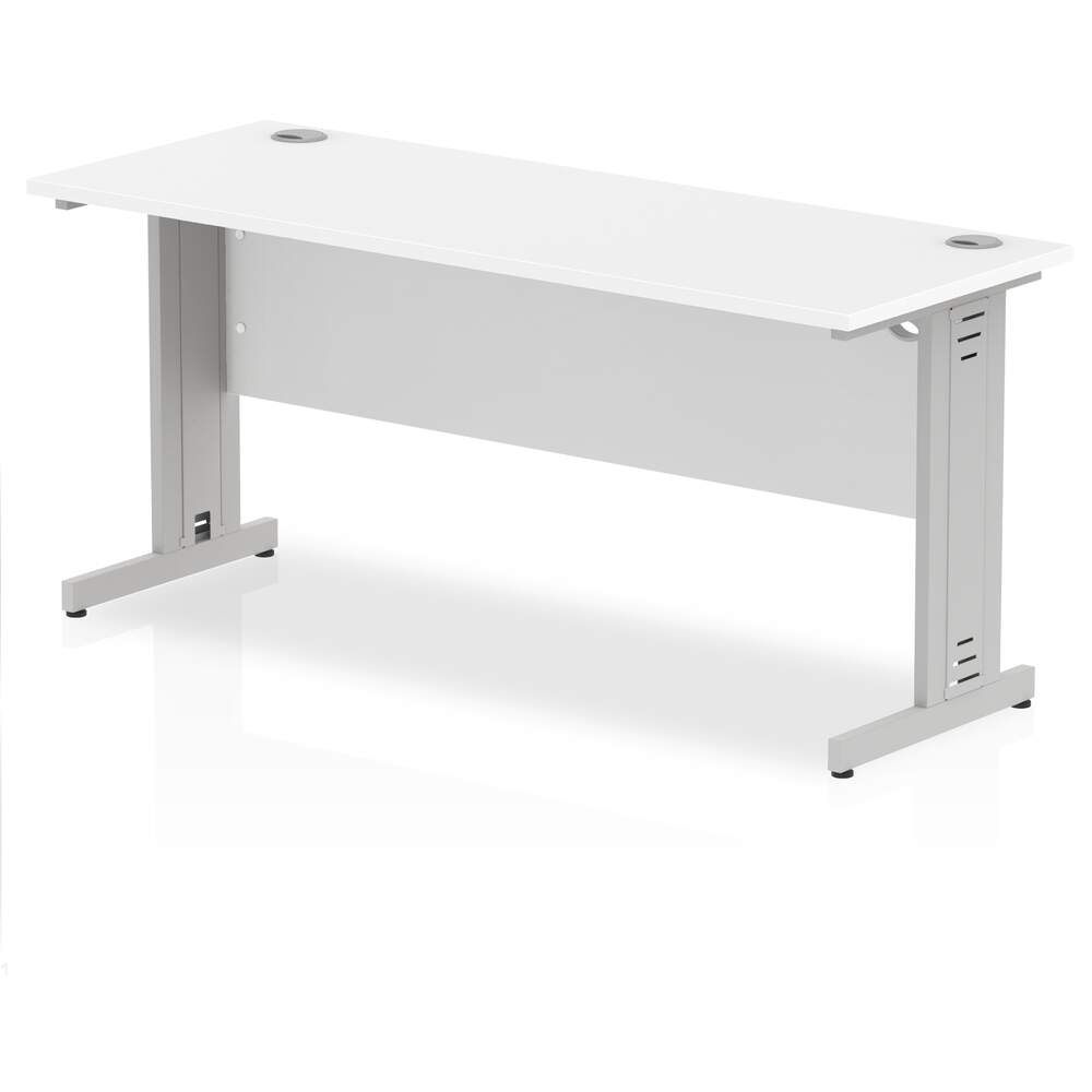 Impulse 1600 x 600mm Straight Desk White Top Silver Cable Managed Leg