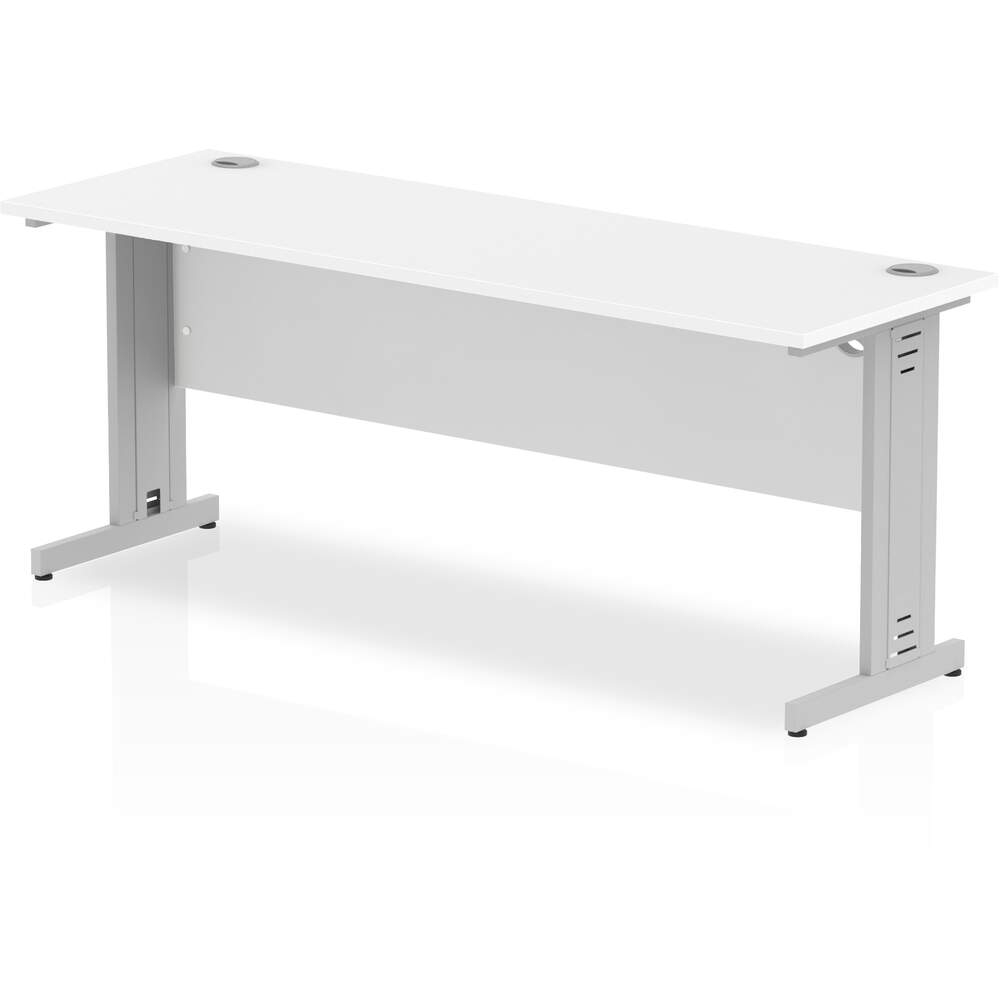 Impulse 1800 x 600mm Straight Desk White Top Silver Cable Managed Leg