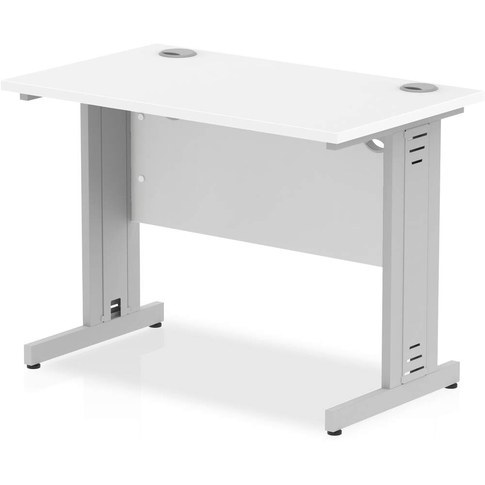 Impulse 1000 x 600mm Straight Desk White Top White Cable Managed Leg