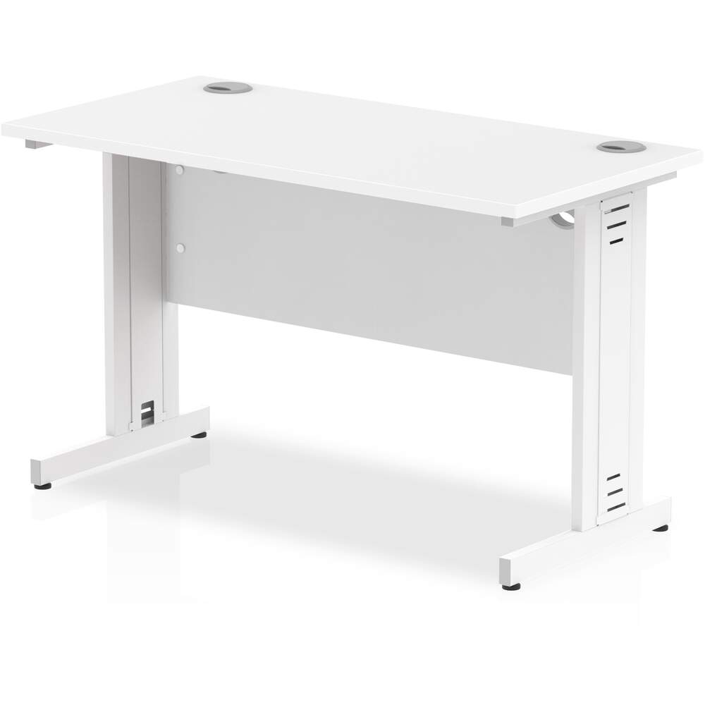 Impulse 1200 x 600mm Straight Desk White Top White Cable Managed Leg