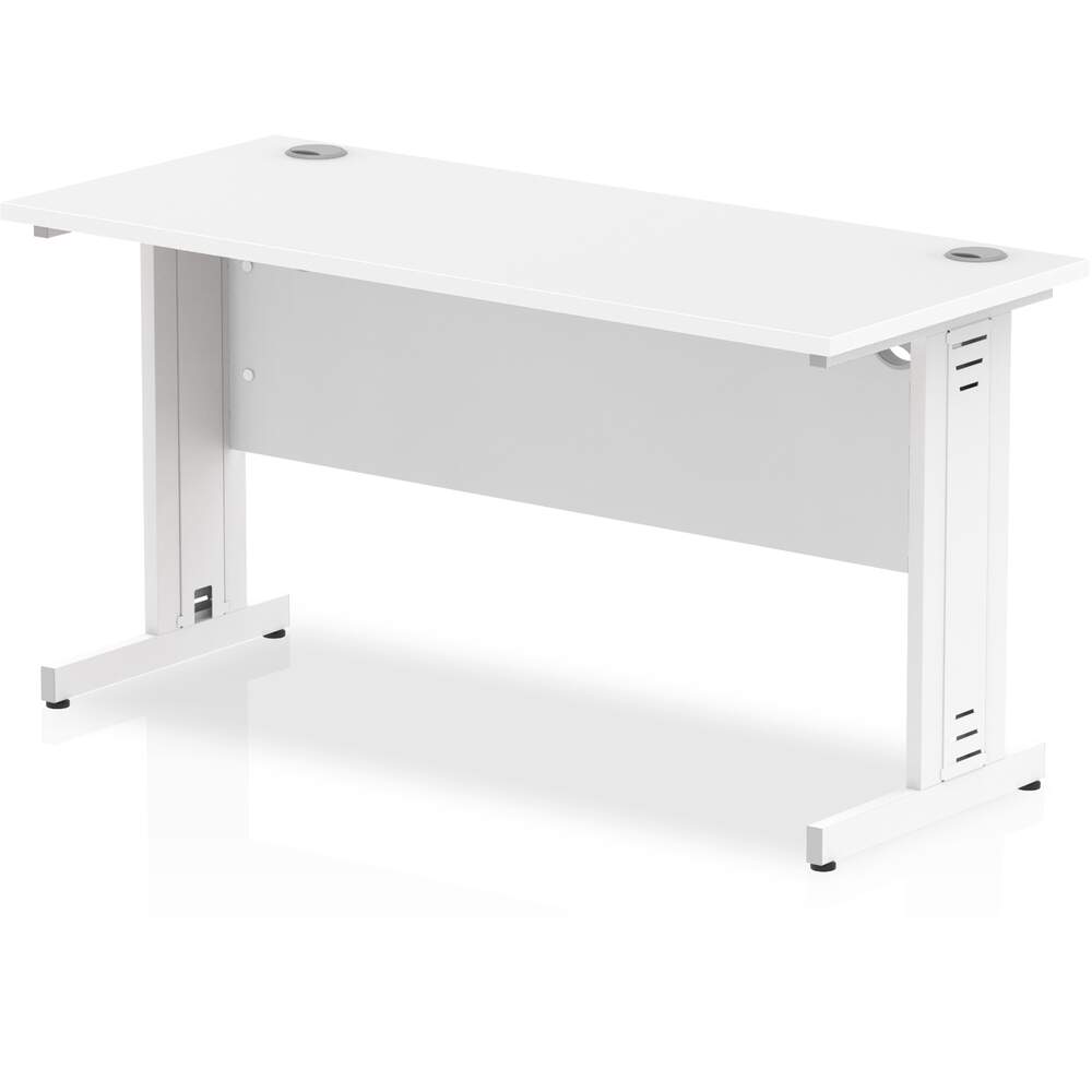 Impulse 1400 x 600mm Straight Desk White Top White Cable Managed Leg