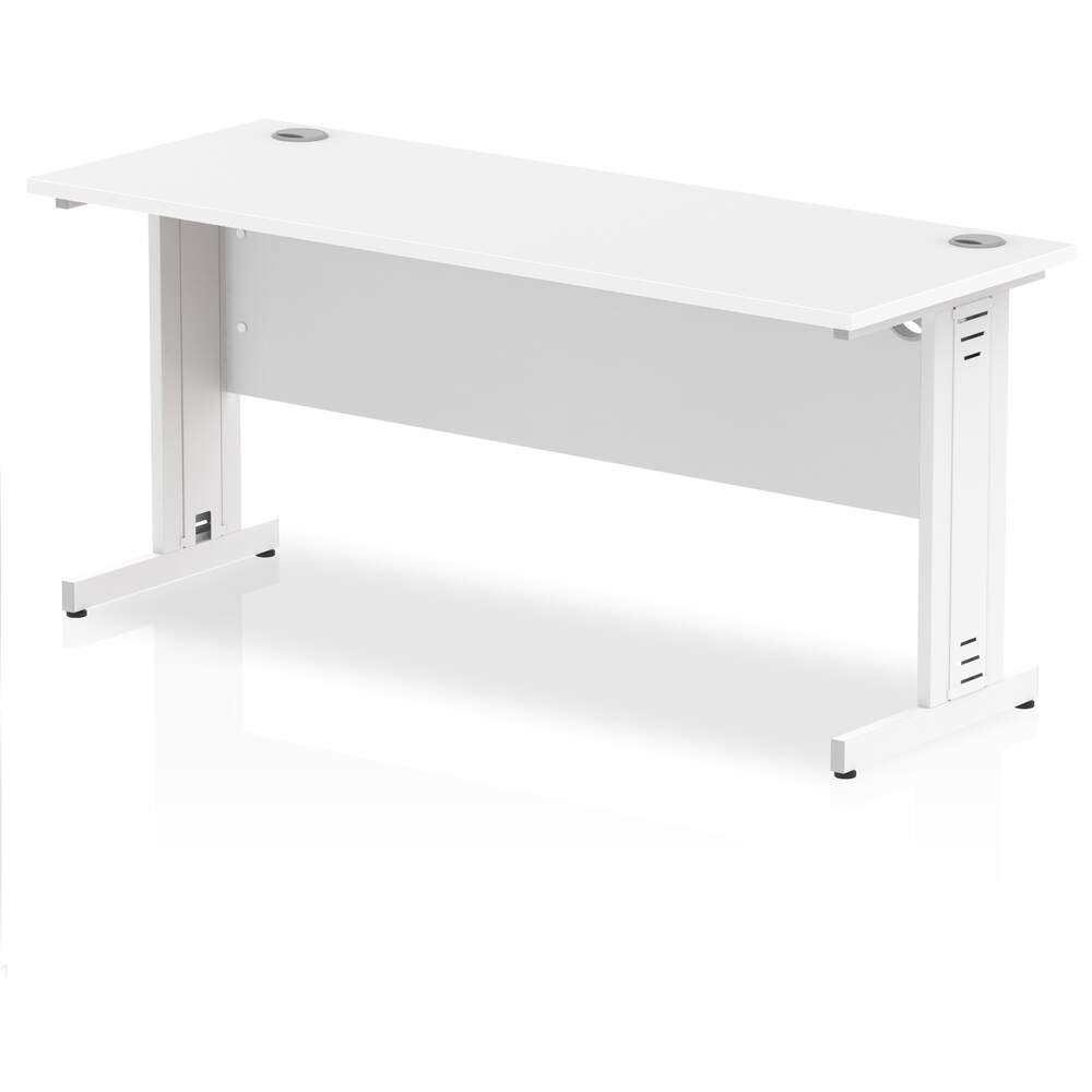 Impulse 1600 x 600mm Straight Desk White Top White Cable Managed Leg